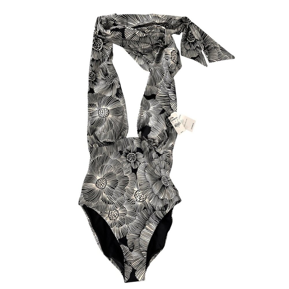 EXPRESS Women's Black White Floral Convertible Style Swimsuit NWT Small - Picture 2 of 5